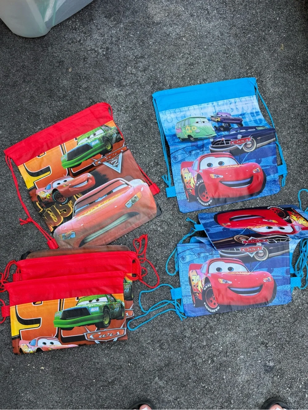 Cars Drawstring Bags - Red and Blue. Set of 6 (3 of each color)